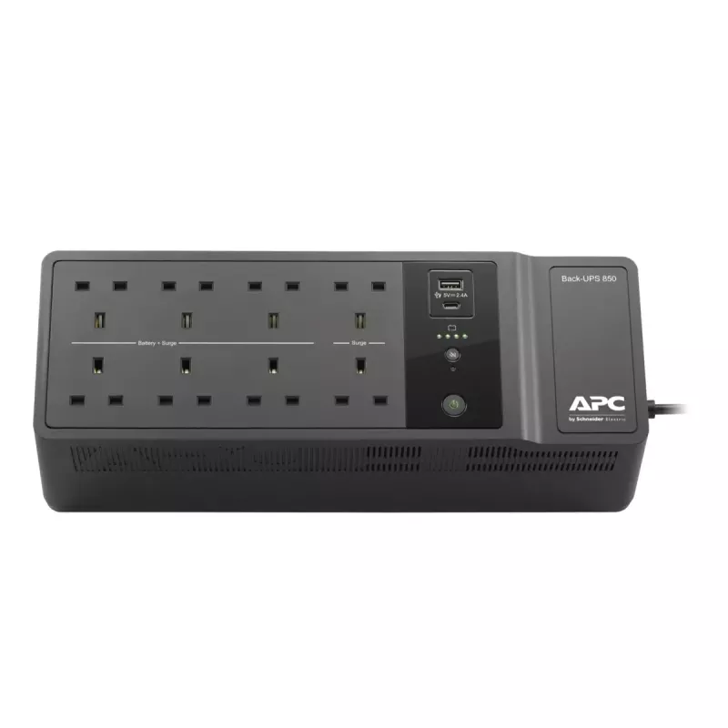 APC Back-UPS BE850G2-UK – 8x BS 1363 lizdai, 850VA, 2 USB įkrovikliai, 1 USB duomenų prievadas