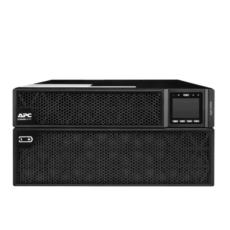 APC Smart-UPS On-Line, 8kVA/8kW, stelažinis/bokštinis, 230V, 2x IEC C13+1x IEC C19+Hard wire 3 laidai (H+N+E) išvadai, tinklo kortelė, be bėgių komplekto