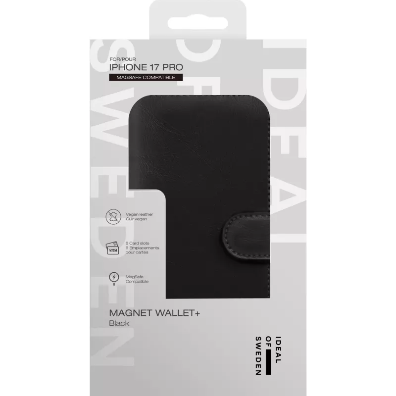 iDeal of Sweden Magnet Wallet+ MagSafe iPhone 17 Pro Black dėklas su pinigine