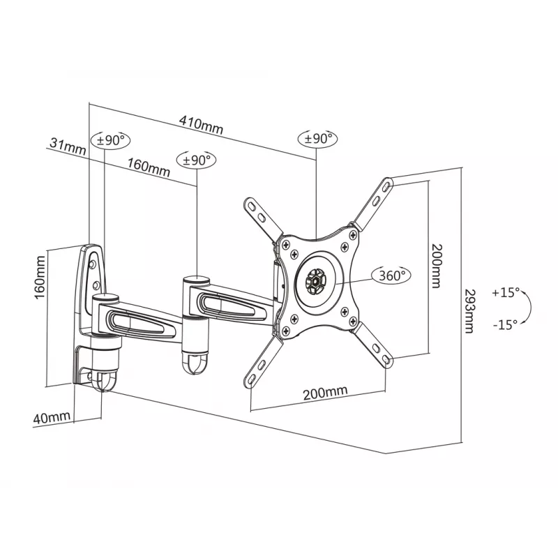 Montavimo kronšteinas Multibrackets M VESA Flexarm 360 III sidabrinis 75 100 200