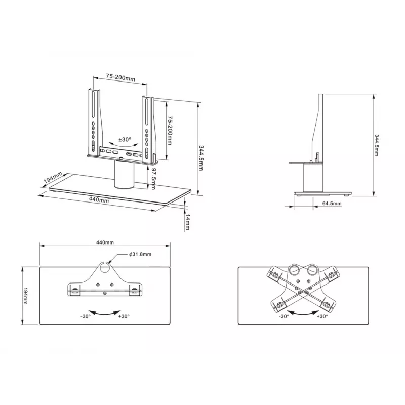 Stalo stovas Multibrackets M VESA Tablestand Turn Black X Small MAX 200x200