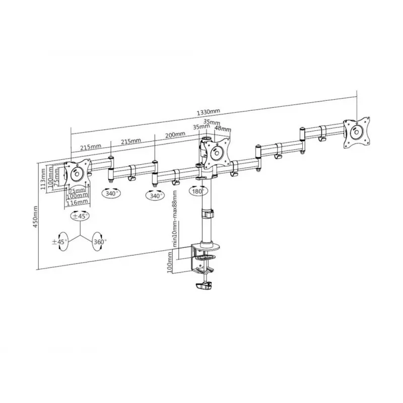 Stalo laikiklis Multibrackets M Deskmount Basic Triple trims monitoriams