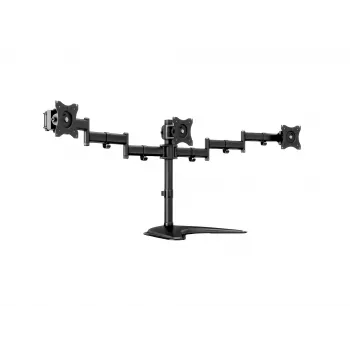 Stalinis monitorių stovas MULTIBRACKETS M Deskstand Basic Triple — 3 monitoriams, VESA 75x75–100x100, iki 24 kg, 15–27 colių, juodas