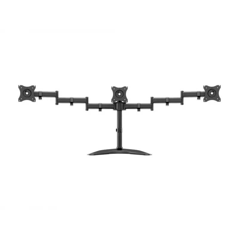 Stalinis monitorių stovas MULTIBRACKETS M Deskstand Basic Triple — 3 monitoriams, VESA 75x75–100x100, iki 24 kg, 15–27 colių, juodas