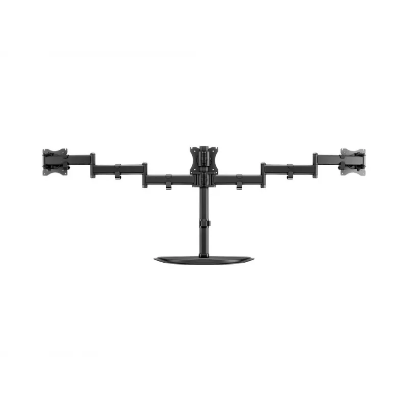 Stalinis monitorių stovas MULTIBRACKETS M Deskstand Basic Triple — 3 monitoriams, VESA 75x75–100x100, iki 24 kg, 15–27 colių, juodas