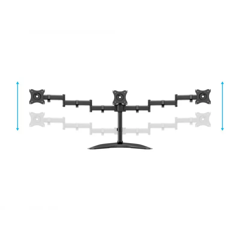 Stalinis monitorių stovas MULTIBRACKETS M Deskstand Basic Triple — 3 monitoriams, VESA 75x75–100x100, iki 24 kg, 15–27 colių, juodas