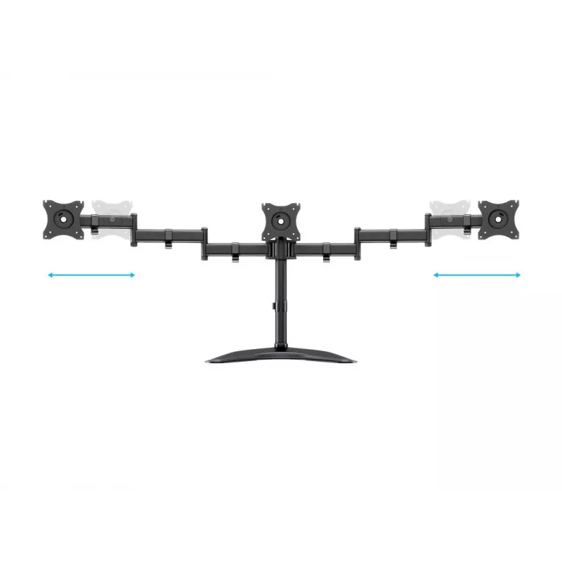 Stalinis monitorių stovas MULTIBRACKETS M Deskstand Basic Triple — 3 monitoriams, VESA 75x75–100x100, iki 24 kg, 15–27 colių, juodas