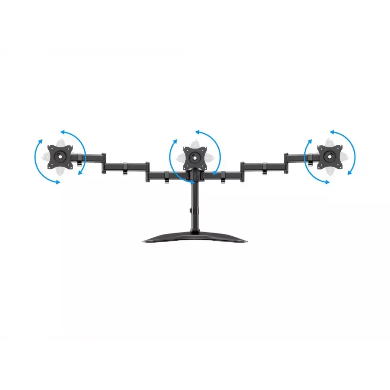 Stalinis monitorių stovas MULTIBRACKETS M Deskstand Basic Triple — 3 monitoriams, VESA 75x75–100x100, iki 24 kg, 15–27 colių, juodas
