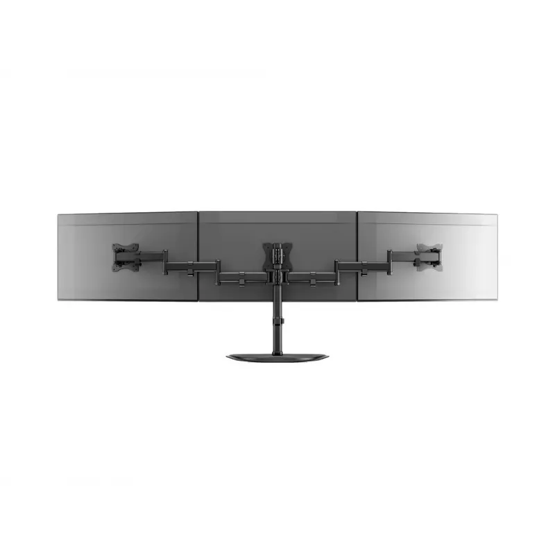 Stalinis monitorių stovas MULTIBRACKETS M Deskstand Basic Triple — 3 monitoriams, VESA 75x75–100x100, iki 24 kg, 15–27 colių, juodas