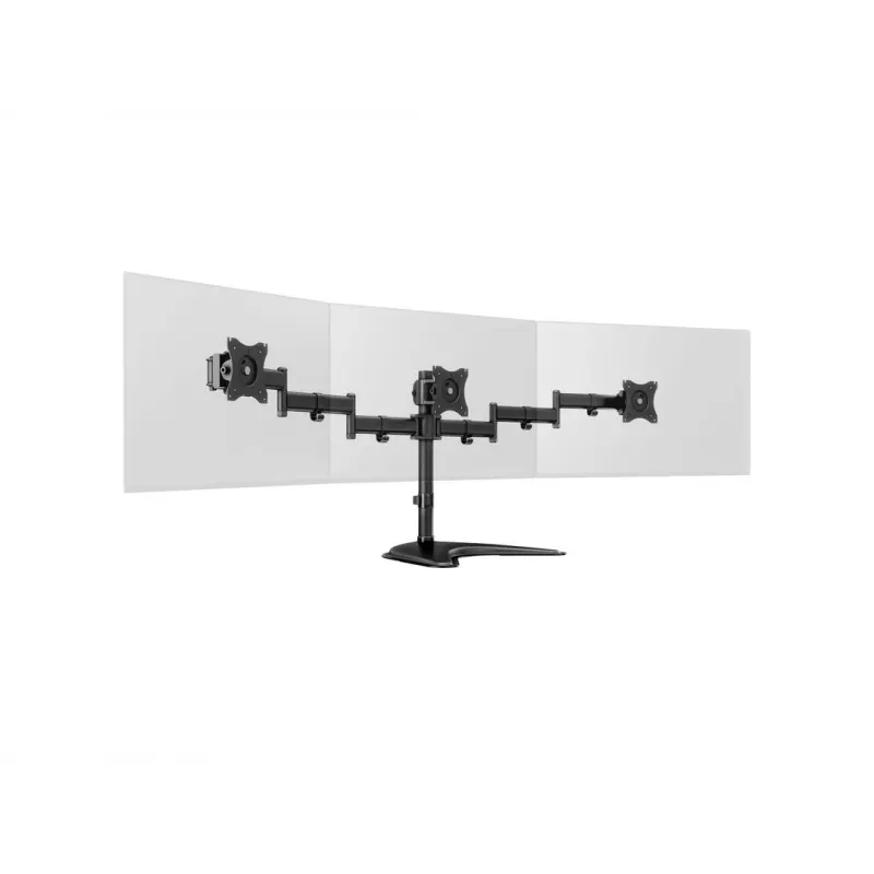 Stalinis monitorių stovas MULTIBRACKETS M Deskstand Basic Triple — 3 monitoriams, VESA 75x75–100x100, iki 24 kg, 15–27 colių, juodas