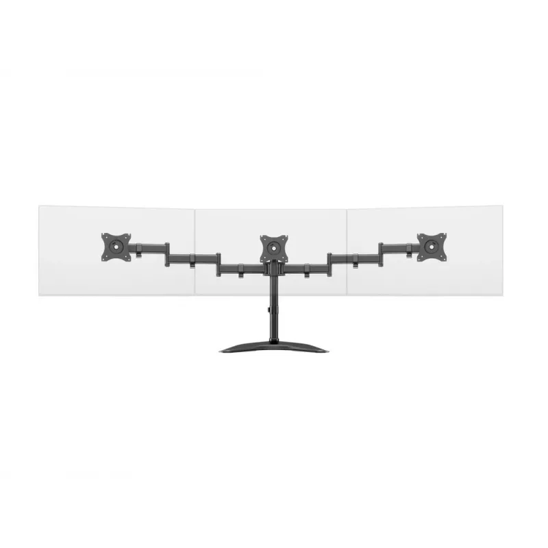 Stalinis monitorių stovas MULTIBRACKETS M Deskstand Basic Triple — 3 monitoriams, VESA 75x75–100x100, iki 24 kg, 15–27 colių, juodas