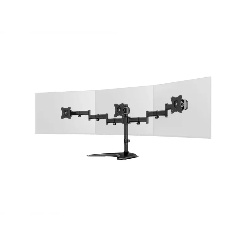 Stalinis monitorių stovas MULTIBRACKETS M Deskstand Basic Triple — 3 monitoriams, VESA 75x75–100x100, iki 24 kg, 15–27 colių, juodas