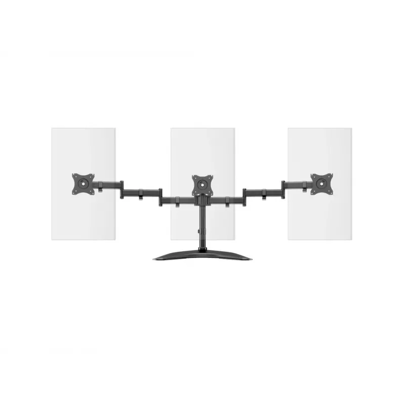 Stalinis monitorių stovas MULTIBRACKETS M Deskstand Basic Triple — 3 monitoriams, VESA 75x75–100x100, iki 24 kg, 15–27 colių, juodas