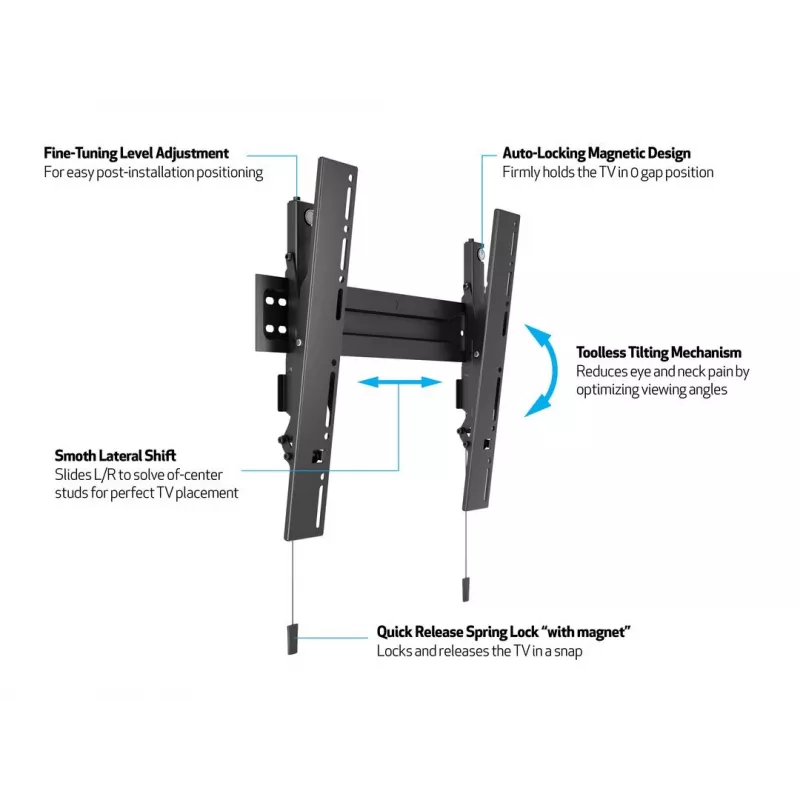 Multibrackets M VESA Wallmount Super Slim Tilt 400 MAX, 81,3 cm (32 coliai), 139,7 cm (55 coliai), 100 x 100 mm, 400 x 400 mm, plastikas, plienas, juoda