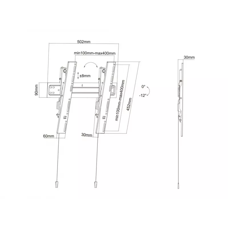 Multibrackets M VESA Wallmount Super Slim Tilt 400 MAX, 81,3 cm (32 coliai), 139,7 cm (55 coliai), 100 x 100 mm, 400 x 400 mm, plastikas, plienas, juoda