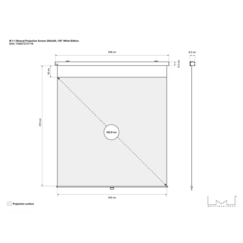 Multibrackets M 1:1 rankinis projektoriaus ekranas 240x240, 135 colių White Edition