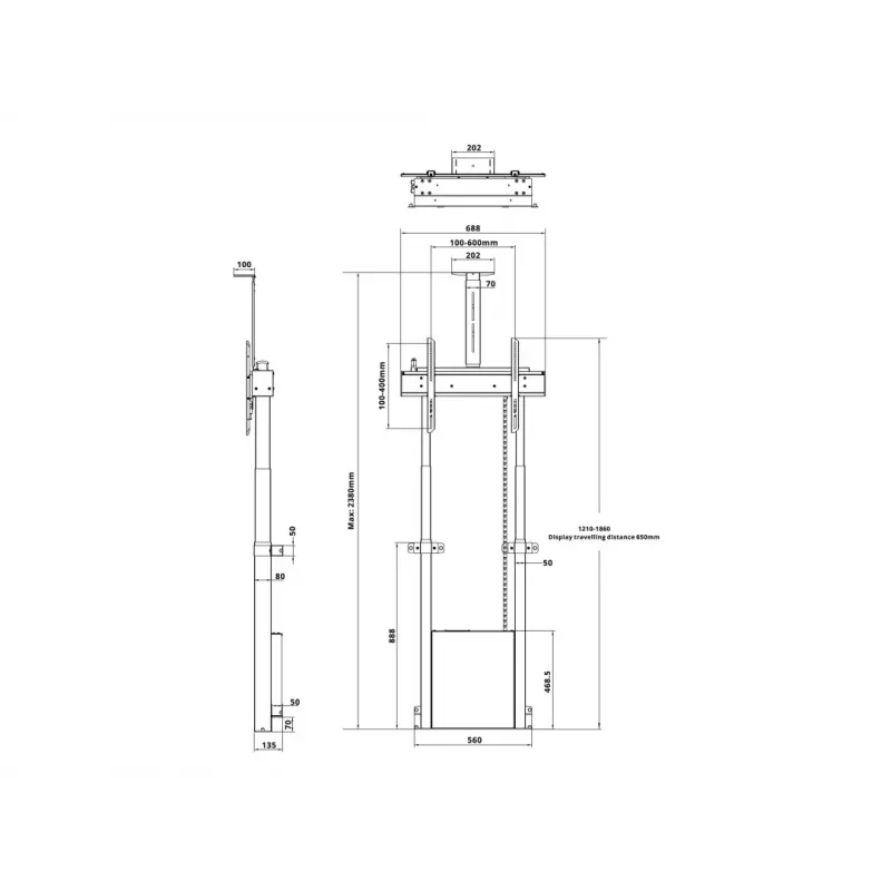 Multibrackets M Motorizuotas Grindinis Stovas 120kg Juodas su Lentyna Kamerai