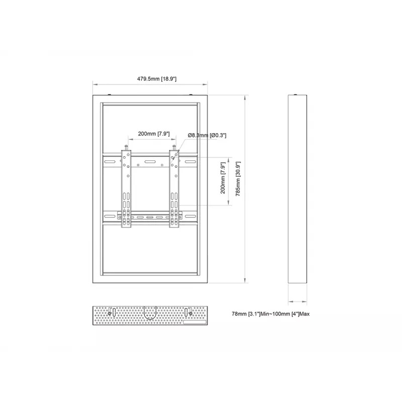 Multibrackets M Pro Series korpusas 32 colių sieninis mažas juodas plieninis gulsčias/vertikalus