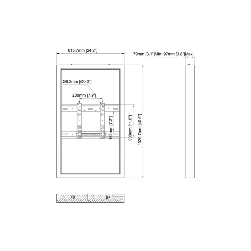 Multibrackets M Pro Series korpusas 43 col. mažas juodas plieninis gulsčias/vertikalus