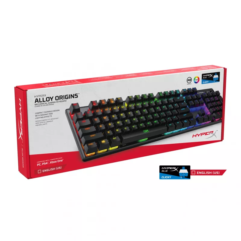 HyperX Alloy Origins klaviatūra, žaidimų, USB, QWERTY, JAV anglų, juoda