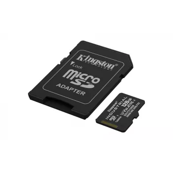 „Kingston“ „Industrial“ 128 GB „microSDXC“ „pSLC“ UHS-I atminties kortelė, 100 MB/s skaitymas, 80 MB/s rašymas, V30/U3, A1, C10, juoda + SD adapteris