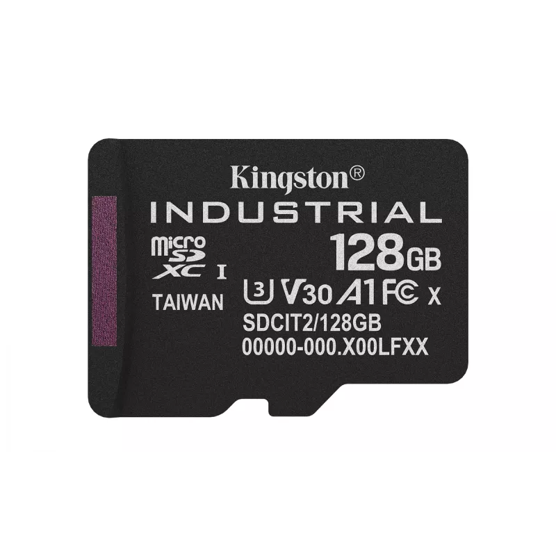„Kingston“ „Industrial“ 128 GB „microSDXC“ „pSLC“ UHS-I atminties kortelė, 100 MB/s skaitymas, 80 MB/s rašymas, V30/U3, A1, C10, juoda + SD adapteris
