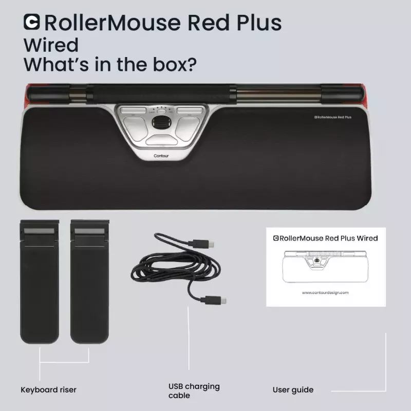 Contour Design RollerMouse Red Plus laidinis ergonomiškas pelė USB-C 2800 DPI