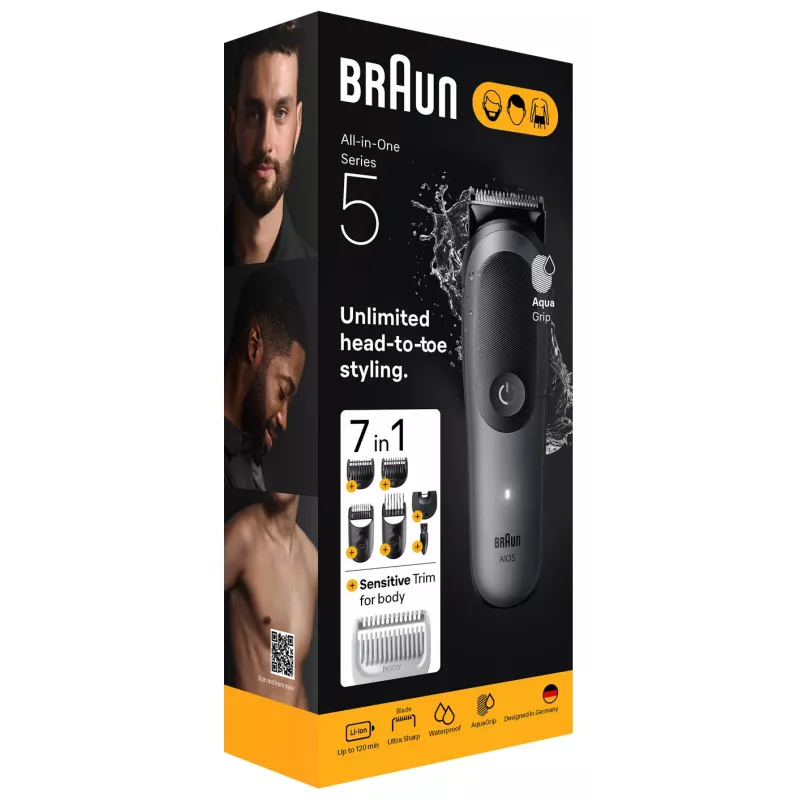 Braun AIO5520 plaukų kirpimo mašinėlė / barzdaskutė, juoda, pilka, 14 Li-Ion
