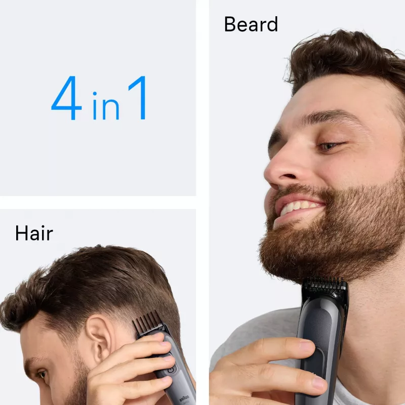Braun AIO3500 kirpimo mašinėlė barzdai ir plaukams, juoda, pilka, 14 ilgio nustatymų, NiMH