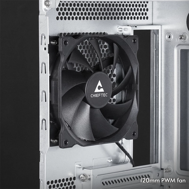 Korpusas CHIEFTEC BW-01B-OP Midi Tower ATX/ITX, palaiko 6×3,5 col. + 4×2,5 col., 2×5,25 col., galinis 1×120 mm, SGCC, juodas, 200×510×465 mm