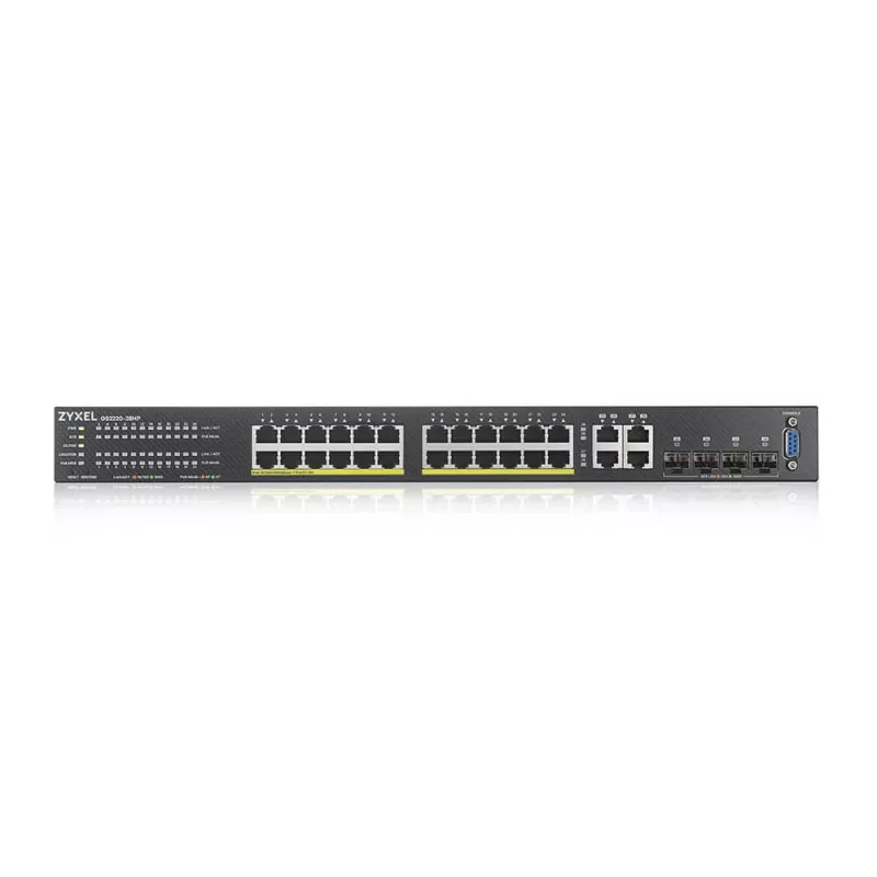 Zyxel GS2220-28HP-EU0101F valdomas L2 Gigabit Ethernet komutatorius su PoE (24 prievadai, 180 W, juodas)
