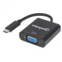 Manhattan USB-C į VGA keitiklio laidas, 1080p@60Hz, juodas, 8cm, kištukas į lizdą, visam laikui garantija