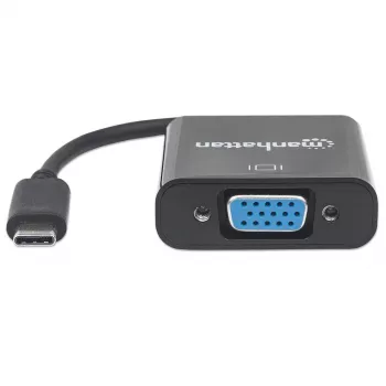 Manhattan USB-C į VGA keitiklio laidas, 1080p@60Hz, juodas, 8cm, kištukas į lizdą, visam laikui garantija