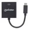 Manhattan USB-C į VGA keitiklio laidas, 1080p@60Hz, juodas, 8cm, kištukas į lizdą, visam laikui garantija
