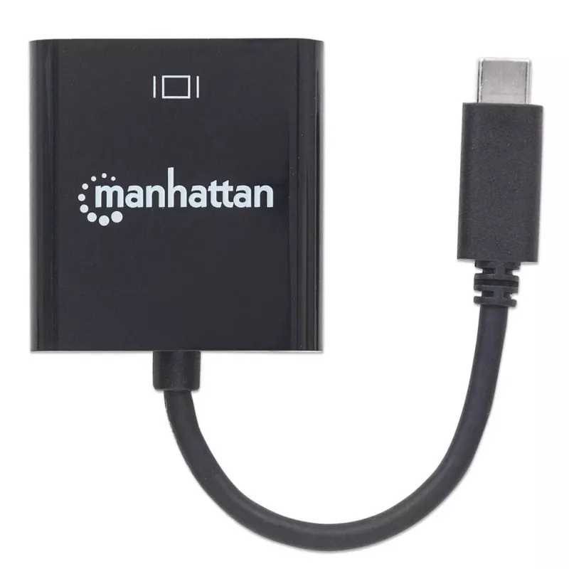 Manhattan USB-C į VGA keitiklio laidas, 1080p@60Hz, juodas, 8cm, kištukas į lizdą, visam laikui garantija