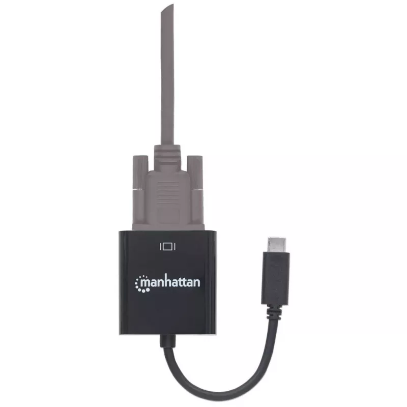 Manhattan USB-C į VGA keitiklio laidas, 1080p@60Hz, juodas, 8cm, kištukas į lizdą, visam laikui garantija