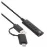 Manhattan USB-C ir USB-A į 3,5 mm stereo garso adapteris, 2-in-1, kištukas į lizdą, 1 m kabelis, palaiko ausinių mikrofoną ir garsą, CTIA standartas, garsumo ir nutildymo valdymas, juodas