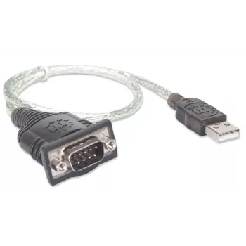 Manhattan USB-A į Serial keitiklio kabelis, 45 cm, Vyriškas į Vyrišką, Serial/RS232/COM/DB9, Prolific PL-2303RA mikroschema, Juodas/Sidabrinis kabelis, Trejų metų garantija, Analogiškas ICUSB232V2