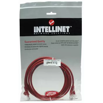 Intellinet tinklo jungiamasis kabelis, Cat5e, 5 m, raudonas, CCA, U/UTP, PVC, RJ45, paauksuoti kontaktai, su apsauga nuo užkliuvimo, su batu, viso gyvenimo garantija