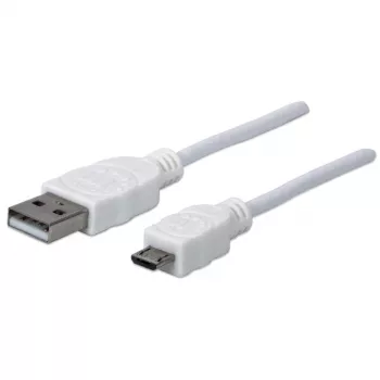 Manhattan USB-A į Micro-USB laidas, 1,8 m, Kištukas-Kištukas, 480 Mbps (USB 2.0), Didelės spartos USB, Baltas, Viso gyvenimo garantija