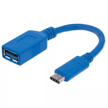 Manhattan USB-C į USB-A laidas, 15 cm, Vyriškas į Moterišką, 5 Gbps (USB 3.2 Gen1 / USB 3.0), 3A (greitas įkrovimas), SuperSpeed USB, Mėlynas, Viso gyvenimo garantija