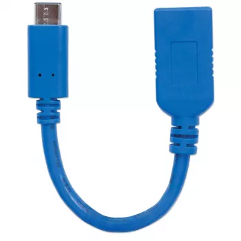 Manhattan USB-C į USB-A laidas, 15 cm, Vyriškas į Moterišką, 5 Gbps (USB 3.2 Gen1 / USB 3.0), 3A (greitas įkrovimas), SuperSpeed USB, Mėlynas, Viso gyvenimo garantija