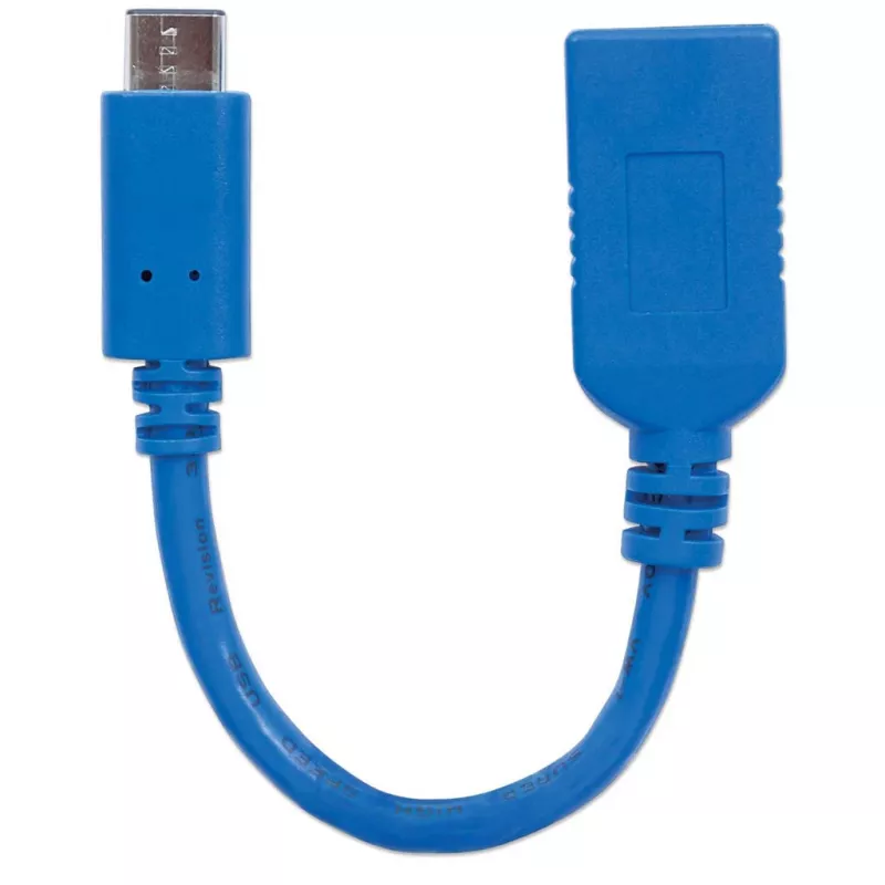 Manhattan USB-C į USB-A laidas, 15 cm, Vyriškas į Moterišką, 5 Gbps (USB 3.2 Gen1 / USB 3.0), 3A (greitas įkrovimas), SuperSpeed USB, Mėlynas, Viso gyvenimo garantija