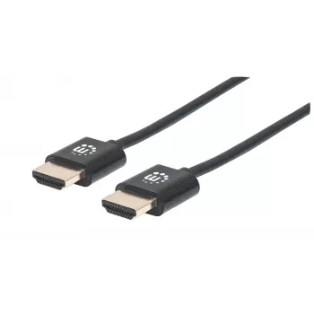 Manhattan HDMI laidas su Ethernet (ypač plonas), 4K@60Hz (Premium High Speed), 1m, vyriškas–vyriškas, juodas, Ultra HD 4k x 2k, visiškai ekranuotas, auksuoti kontaktai, garantija visam laikui