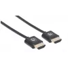 Manhattan HDMI laidas su Ethernet (ypač plonas), 4K@60Hz (Premium High Speed), 1m, vyriškas–vyriškas, juodas, Ultra HD 4k x 2k, visiškai ekranuotas, auksuoti kontaktai, garantija visam laikui