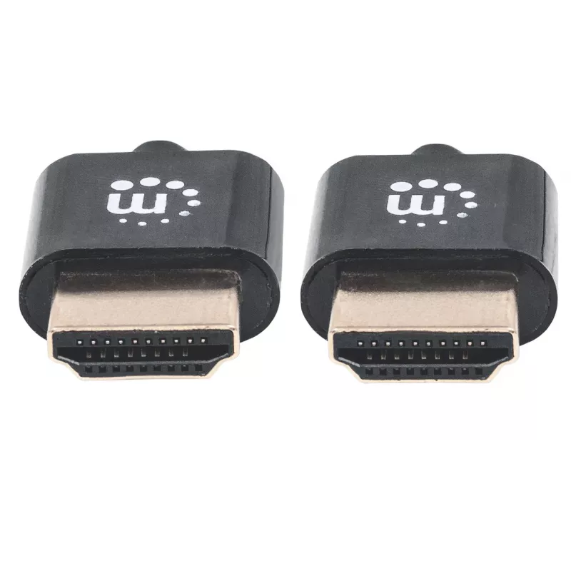 Manhattan HDMI laidas su Ethernet (ypač plonas), 4K@60Hz (Premium High Speed), 1m, vyriškas–vyriškas, juodas, Ultra HD 4k x 2k, visiškai ekranuotas, auksuoti kontaktai, garantija visam laikui