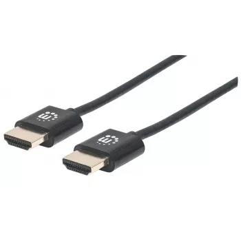 Manhattan HDMI kabelis su Ethernet (ypač plonas), 4K@60Hz (Premium High Speed), 1,8 m, Kištukas–Kištukas, Juodas, Ultra HD 4k x 2k, Visiškai ekranuotas, Auksuoti kontaktai, Viso gyvenimo garantija