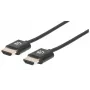 Manhattan HDMI kabelis su Ethernet (ypač plonas), 4K@60Hz (Premium High Speed), 1,8 m, Kištukas–Kištukas, Juodas, Ultra HD 4k x 2k, Visiškai ekranuotas, Auksuoti kontaktai, Viso gyvenimo garantija