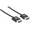 Manhattan HDMI kabelis su Ethernet (ypač plonas), 4K@60Hz (Premium High Speed), 3m, Kištukas-Kištukas, Juodas, Ultra HD 4k x 2k, Visiškai ekranuotas, Auksuoti kontaktai, Viso gyvenimo garantija