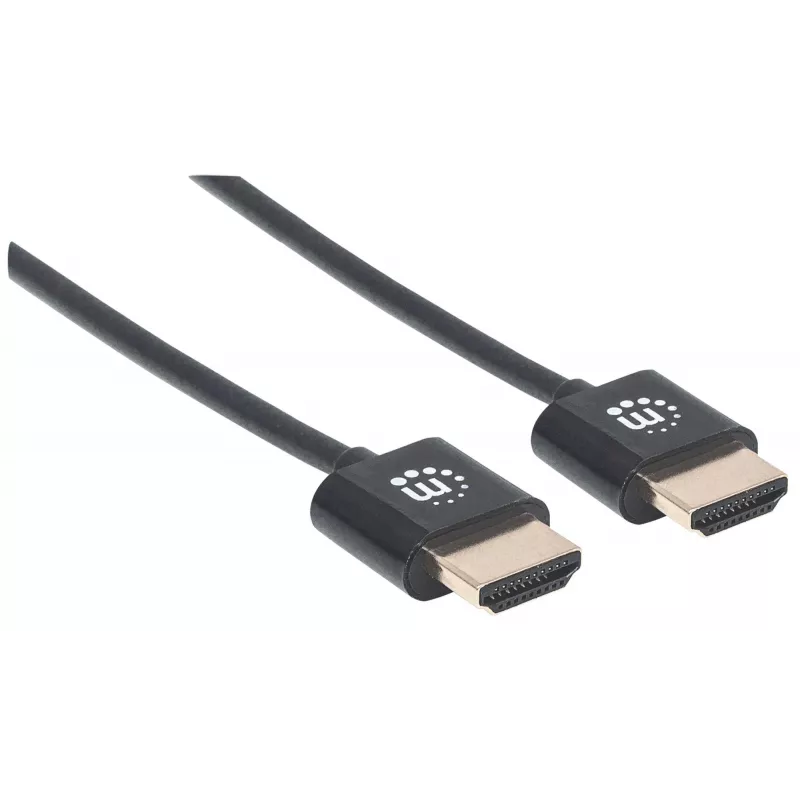 Manhattan HDMI kabelis su Ethernet (ypač plonas), 4K@60Hz (Premium High Speed), 3m, Kištukas-Kištukas, Juodas, Ultra HD 4k x 2k, Visiškai ekranuotas, Auksuoti kontaktai, Viso gyvenimo garantija